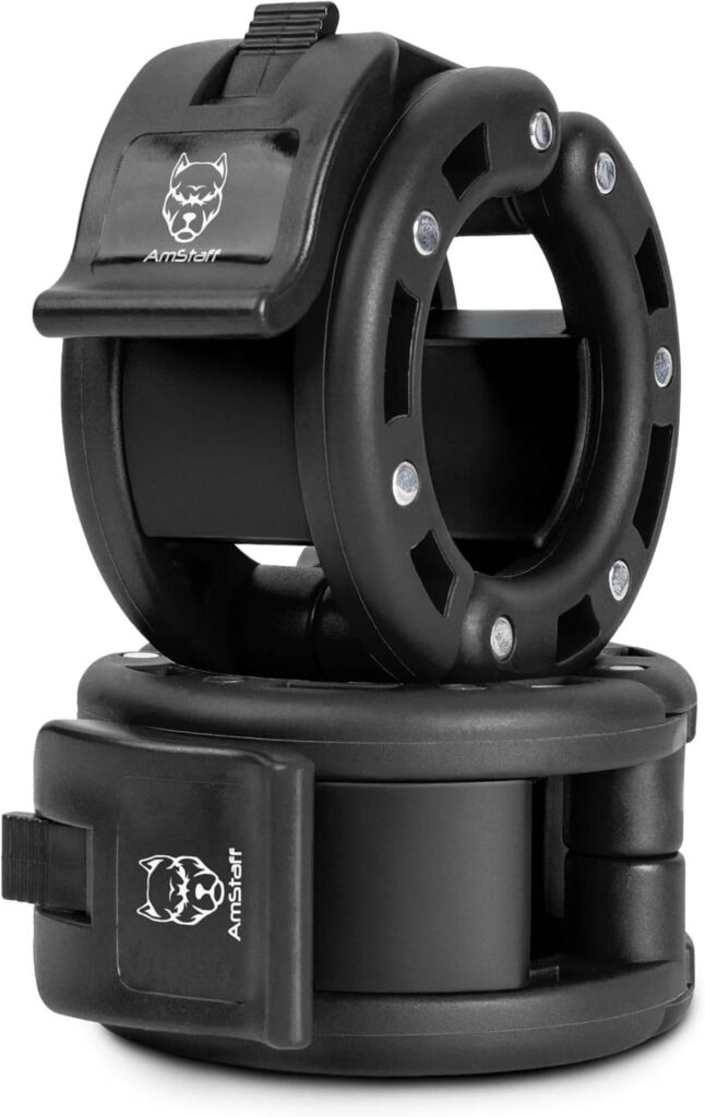 AmStaff Fitness Barbell Collars Clamps – Quick Release 2 inch Locking Olympic Bar Collars for Weightlifting, Powerlifting, and Strength Training (Pair, Black)